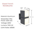 Lumapath - Solar Led Gartenweg Beleuchtung Quadratischer Doppelkopf / Warmweiß Außenwandleuchte