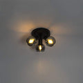 QAZQA - Art Deco Deckenleuchte I Deckenlampe I Lampe I Leuchte schwarz 3-flammig Spotbalken5 cm mit Rauchglas 3-flammig Spotbalken-Licht - Vidro I Wohnzimmer I Schlafzimmer - Rund - LED geeignet E14
