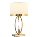 Tischlampe moderner leichter Luxus Stil, Stoffschirm, dekorativer Metallfuß, E27 Tischleuchte, Nachttischlampe, H x D: 49 x 25 cm, Gold Farbe/weiß