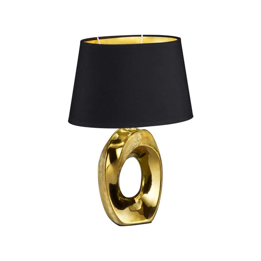 Reality Leuchten Taba R50511079 Tischleuchte, Keramik, Stoffschirm Schwarz/Goldfarbig, Höhe 33cm