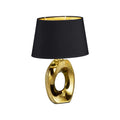 Reality Leuchten Taba R50511079 Tischleuchte, Keramik, Stoffschirm Schwarz/Goldfarbig, Höhe 33cm