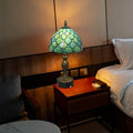 FSLiving Tiffany-Stil Tischlampe Kabellos Warmweißes, Wiederaufladbar Tischleuchte, Dimmbar Nachttischlampe mit Glasschirm und Fernbedienung für Nachttisch Esszimmer Schlafzimmer -TD0901