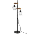ZMH Stehlampe Wohnzimmer Holz Stehleuchte Schwarz - Retro Vinatge Standleuchte 2 flammig im Industrial Design aus Metall mit Schalter E27 Fassung 151cm Standlampe für Schlafzimmer (ohne Leuchtmittel)