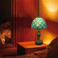 FSLiving Tiffany-Stil Tischlampe Kabellos Warmweißes, Wiederaufladbar Tischleuchte, Dimmbar Nachttischlampe mit Glasschirm und Fernbedienung für Nachttisch Esszimmer Schlafzimmer -TD0901