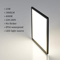 LED Deckenleuchte Flach, Ultra Dünn, IP54 Wasserdicht Deckenlampe Panel für Badezimmer, Flur, Keller, Küche – 15 W, 1800 lm, 4000 K, Schwarzes, Eckig, 22 cm