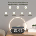 VOSFEEL Nachttischlampe Touch Dimmbar mit Wecker, Tischlampe mit Ladefunktion Wireless Ladegerät, Nachtlampe 4 Stufige Helligkeit USB-Ausgang für Schlafzimmer Wohnzimmer Buro