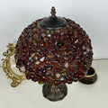 Lampe, 12X12X19 Zoll Achat-Bernstein-Buntglaslampe, Tischlampe aus Naturstein, antike Vintage-Schreibtischleuchte für Nachttisch, Büro, Wohnzimmer, Lesenachtlicht, Rot