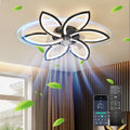 Leise Deckenventilator mit Light, Deckenventilator mit Fernbedienung und Beleuchtung Ventilatorlicht APP Dimmbare Farbe Helligkeit 70W Kreative Acryl- Blumenform Deckenleuchte mit Ventilator (Schwarz)