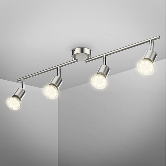 B.K.Licht - Deckenlampe schwenkbar, warmweiße Lichtfarbe, GU10 Fassung, LED Deckenleuchte, LED Lampe, Wohnzimmerlampe, Schlafzimmerlampe, Küchenlampe, Deckenstrahler, 60,5x10,5 cm, Matt-Nickel