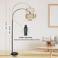 Rayofly Bogenlampe Wohnzimmer Stehlampe, Vintage Stehlampe mit Rattan Lampenschirm, Boho Stehlampe mit Fernbedienung und LED-Glühbirne, App-Steuerung, Dimmbar Stehlampe für Schlafzimmer Büro, Schwarz
