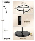 ANTENLICHT Stehlampe LED Dimmbar|Schwarz Stehleuchte 20W mit flexibler 7W Leselampe| Modern deckenfluter mit fernbedienung mit 4 Farbtemperatur für Wohnzimmer, Schlafzimmer, Büro, Hotel
