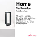 Zafferano, Home Pro Lampe, Wiederaufladbare und Kabellose Tischlampe mit Touch Control, Geeignet für den Innen- und Außenbereich, Dimmer, 3000 K, Höhe 29,4 cm, Farbe Dunkelgrau
