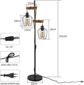 ZMH Stehlampe Wohnzimmer Holz Stehleuchte Schwarz - Retro Vinatge Standleuchte 2 flammig im Industrial Design aus Metall mit Schalter E27 Fassung 151cm Standlampe für Schlafzimmer (ohne Leuchtmittel)