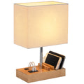 Dreamholder Tischlampe mit 3 USB A+C Anschlüssen, 3 Telefonständer, Moderne USB Nachttischlampe für Schlafzimmer, Wohnzimmer, Büro, Nachttischlampe mit Naturholzsockel & Stoffschirm