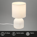 BRILONER - Tischlampe mit Stoffschirm, Kabelschalter, Keramikfuß, Lampe, Nachttischlampe, Tischleuchte, Dekolampe Flur, Bürolampe, Leselampe, Wohnzimmer, Schlafzimmer, 15x28 cm (DxH), Weiß