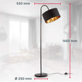 B.K.Licht - Stehlampe Vintage mit Fußtaster, Lampenschirm aus Stoff, schwenkbar, Leselampe, Deko Wohnzimmer, Lampe, Deckenfluter, Bogenlampe, Standleuchte, Industrial, 25x145 cm, Schwarz-Gold