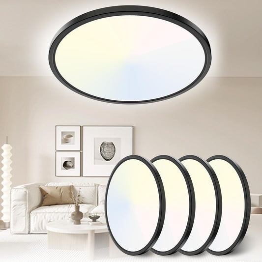 Yexati LED Deckenleuchte 24W 6000K/4000K/3000K, 3200LM IP54 Ultra Dünn Deckenlampe, Flach Rund Modern Badezimmer Lampe Schwarz Küchenlampe für Flur Schlafzimmer Balkon Wohnzimmer Küche Keller Ø30 CM