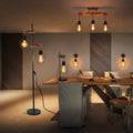 ZMH Stehlampe Wohnzimmer Holz Stehleuchte Schwarz - Retro Vinatge Standleuchte 2 flammig im Industrial Design aus Metall mit Schalter E27 Fassung 151cm Standlampe für Schlafzimmer (ohne Leuchtmittel)