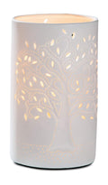 GILDE Lampe Tischlampe Dekolampe Lebensbaum - aus Porzellan mit Lochmuster im Prickellook H 20 cm