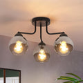 Kowanie Deckenleuchte Glas Deckenlampe Schwarz: Vintage Küchenlampe Decke 3 flammig Industrial E27 Fassung Kugel Deckenbeleuchtung rund für Küche Wohnzimmer Schlafzimmer - Ohne Leuchtmittel
