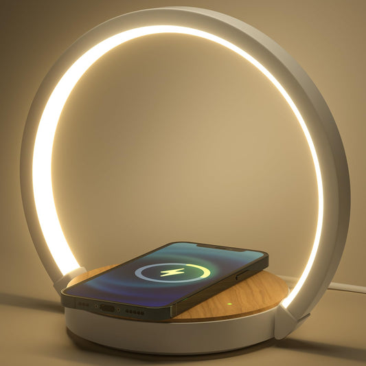 VOSFEEL Nachttischlampe mit ladefunktion, Touch Dimmbar Nachtlicht Wireless Charger 15W, LED Tischlampe mit 3 Stufige Helligkeit für Schlafzimmer Wohnzimmer Büro
