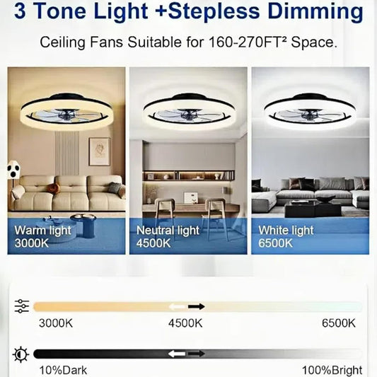DWDVBL 50cm Deckenventilator Mit Beleuchtung 48W 220V Dimmbare Deckenleuchte Mit Fernbedienung Und APP 6 Geschwindigkeiten Lampe Mit Ventilator Timer Schlafzimmer Wohnzimmer Schwarz