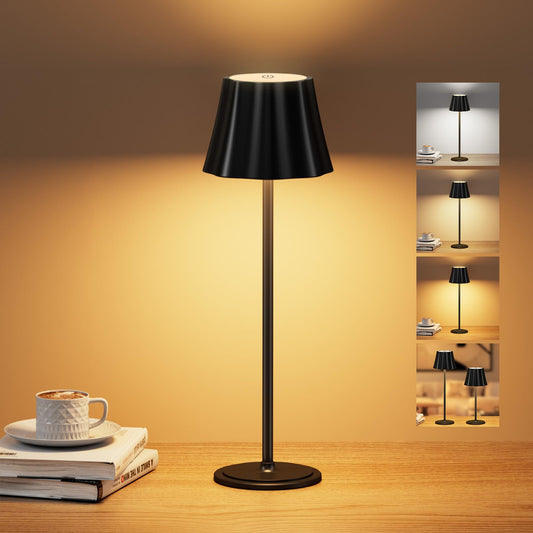 Suright Tischlampe Kabellos, 5000mAh Akku Tischleuchte mit 3 Farbmodi