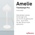 Zafferano, Amelie Lampe, Wiederaufladbare und Kabellose Tischlampe mit Touch Control, Geeignet für den Innen- und Außenbereich, Dimmer, 2200-3000 K, Höhe 34 cm, Farbe Weiß