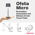 Zafferano, Ofelia Micro Lampe, Kabellose, Wiederaufladbare Tischlampe mit Touch Control, Auch für den Außenbereich Geeignet, Dimmer, 2200-3000 K, Höhe 20 cm, Farbe Dunkelgrau