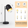 Kowanie 2er Tischlampe Vintage retro Nachttischlampe: Tischleuchte Wohnzimmer industrial in Schwarz Gold aus Metall E14 rustikal Nachttischleuchte mit Kabel für Schlafzimmer - Ohne Leuchtmittel