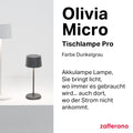 Zafferano, Olivia Micro Lampe, Kabellose, Wiederaufladbare Tischlampe mit Touch Control, Auch für den Außenbereich Geeignet, Dimmer, 2200-3000 K, Höhe 20 cm, Farbe Dunkelgrau