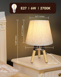 Heart Tong Tischlampe Holz Dreibein und stoffschirm mit 6W LED Leuchtmittel Warmweiß | Vintage Nachttischlampe | Retro Tischleuchte | Schlafzimmer Wohnzimmer Belechtung