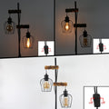 ZMH Stehlampe Wohnzimmer Holz Stehleuchte Schwarz - Retro Vinatge Standleuchte 2 flammig im Industrial Design aus Metall mit Schalter E27 Fassung 151cm Standlampe für Schlafzimmer (ohne Leuchtmittel)