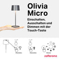Zafferano, Olivia Micro Lampe, Kabellose, Wiederaufladbare Tischlampe mit Touch Control, Auch für den Außenbereich Geeignet, Dimmer, 2200-3000 K, Höhe 20 cm, Farbe Dunkelgrau