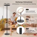 PreeOtti Stehlampe Wohnzimmer, 36W LED Deckenfluter mit Fernbedienung & Touch-Steuerung, 3 Farbtemperaturen, Stufenlos Dimmbar, Moderne Leselampe Stehleuchte für Wohnzimmer Schlafzimmer Büro(Schwarz)