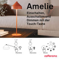 Zafferano, Amelie Lampe, Wiederaufladbare und Kabellose Tischlampe mit Touch Control, Geeignet für den Innen- und Außenbereich, Dimmer, 2200-3000 K, Höhe 34 cm, Farbe Weiß