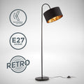 B.K.Licht - Stehlampe Vintage mit Fußtaster, Lampenschirm aus Stoff, schwenkbar, Leselampe, Deko Wohnzimmer, Lampe, Deckenfluter, Bogenlampe, Standleuchte, Industrial, 25x145 cm, Schwarz-Gold