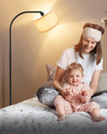 EDISHINE Stehlampe Wohnzimmer, 161cm Bogenlampe mit Verstellem Beigen Leinen-Lampenschirm & Fußschalter, mit E27 LED-Glühbirne, Leselampe Schlafzimmer, Stehleuchte Modern für Kinderzimmer, Schwarz