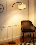 EDISHINE Stehlampe Wohnzimmer, 161cm Bogenlampe mit Verstellem Beigen Leinen-Lampenschirm & Fußschalter, mit E27 LED-Glühbirne, Leselampe Schlafzimmer, Stehleuchte Modern für Kinderzimmer, Schwarz
