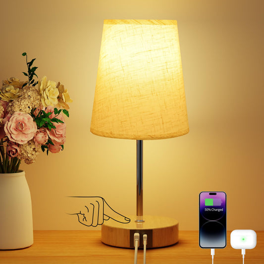 Suright Nachttischlampe Touch Dimmbar, Tischlampe mit USB A+C Ladefunktion