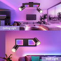 YindaLux Deckenstrahler LED Dimmbar mit Fernbedienung, RGB Farbwechsel 17W 2300LM Deckenlampe Strahler Schwenkbar, Schwarz Deckenleuchte 2 Flammig mit Unteres Glühen 7W+2x5W GU10 Spot für Wohnzimmer