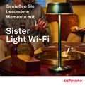 Zafferano, Sister Light Wi-Fi Lampe, Wiederaufladbare und Kabellose Tischlampe mit Fernbedienung, Geeignet für den Innen- und Außenbereich, Stufendimmer, 2200-4000 K, Höhe 32,8 cm, Farbe Elfenbein