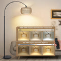 Rayofly Bogenlampe Wohnzimmer Stehlampe, Vintage Stehlampe mit Rattan Lampenschirm, Boho Stehlampe mit Fernbedienung und LED-Glühbirne, App-Steuerung, Dimmbar Stehlampe für Schlafzimmer Büro, Schwarz