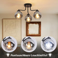 Kowanie Deckenleuchte Glas Deckenlampe Schwarz: Vintage Küchenlampe Decke 3 flammig Industrial E27 Fassung Kugel Deckenbeleuchtung rund für Küche Wohnzimmer Schlafzimmer - Ohne Leuchtmittel