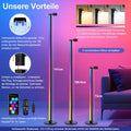 HANDSONIC RGBIC LED Stehlampe,140cm Abnehmbar stehlampen Schwarz,Stehlampe Wohnzimmer Dimmbar,16 Millionen Farben Floor Lamp mit App,180° Breite Ausleuchtung Floor Lamp Gaming LED