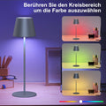 MALUX Tischlampe Kabellos, Dimmbar LED Akku Tischleuchte, Touch-Control Warme Lichtfarbe 3000K+RGB Metall Outdoor Tischlampe IP54 Wasserdicht für Restaurant, Camping, Balkon, Garten (Grau 1 Stück)