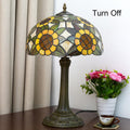 Lampe Buntglas-Sonnenblumen-Tischlampe, Nachttisch-Leseschreibtischlampe, Vintage-Orange-Blau-Nachtlampe, 19 Zoll hoch, für Wohnzimmer, Schlafzimmer, Arbeitszimmer, Bücherregal, Büro, A