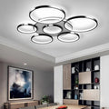 LED Deckenleuchte | Moderne 7-Ringe Wohnzimmer Deckenleuchte | Schwarz Runder Kreis 120W/Ø110cm | Schlafzimmer Deckenleuchten | 2800K-6000K Dimmbar Mit Fernbedienung | Restaurant Innendeckenleuchte