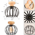 iDEGU Deckenleuchte Vintage Deckenlampe aus Holz und Eisen Käfig Design 20cm Lampenschirm E27 Beleuchtung Pendelleuchte Industrial Lampe für Flur Schlafzimmer Wohnzimmer Küche Eingang (Schwarz)