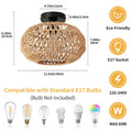 FORCOSO Deckenleuchte Rattan, Boho Deckenlampe mit Natürlicher Rattan Lampenschirm, E27 Vintage Kronleuchter, Rustikal Braun Boho Lampe Decke Für Wohnzimmer Schlafzimmer Esszimmer Flur Küche